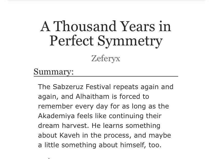 A Thousand Years in Perfect Symmetry
by Zeferyx

Link: archiveofourown.org/works/41713647…
