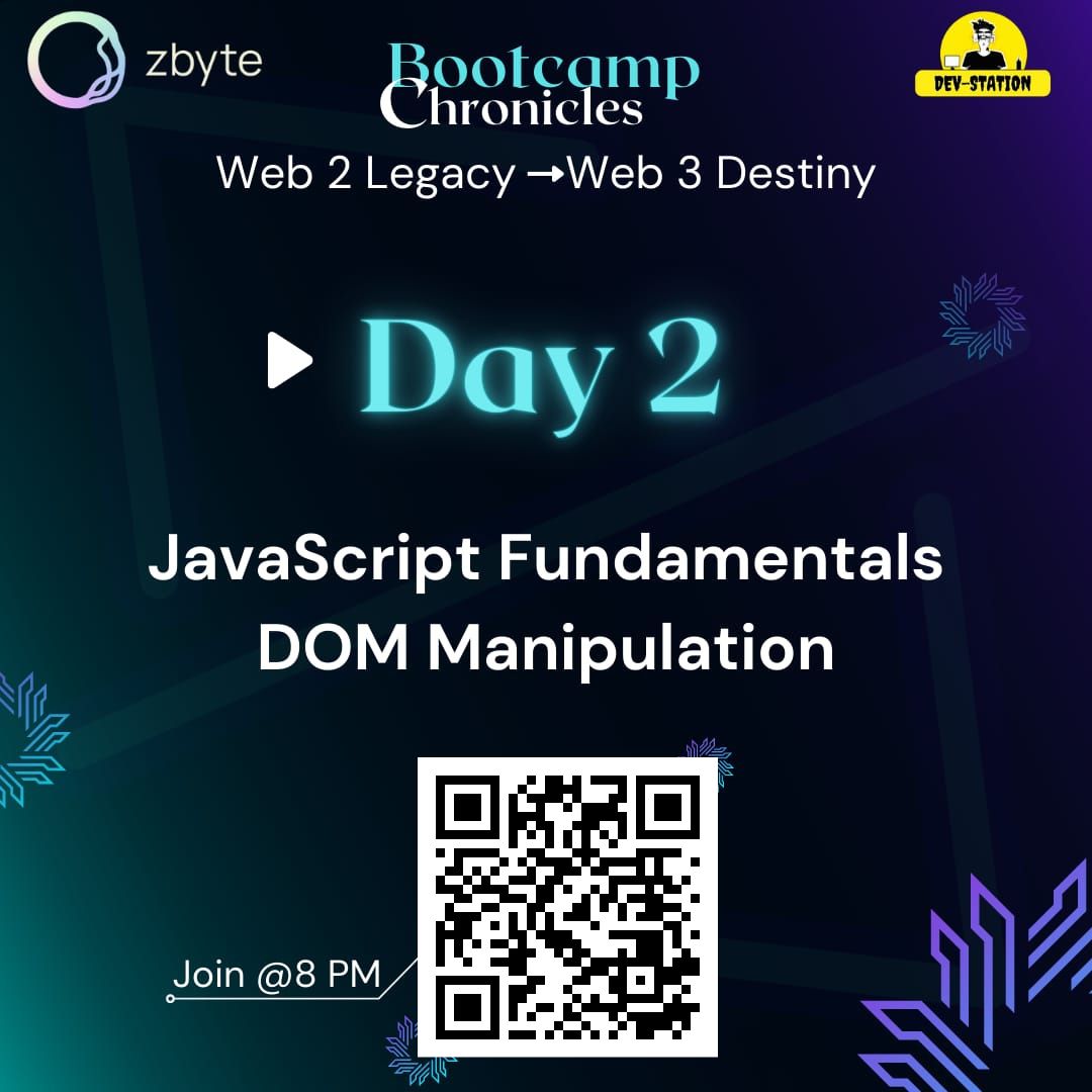 Devs_Station's tweet photo. π Join us on #Day2 of the #BootcampChronicles, a 10-day bootcamp by @Devs_Station & @zbyte_io. https://t.co/JhYJB88QK4
