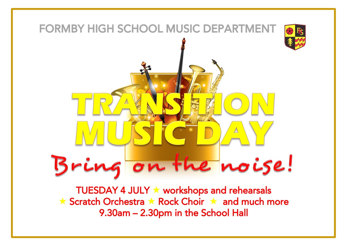 FormbyHighMusic's tweet photo. Tuesday is gonna be a great day as we welcome our newest musical recruits for our #MusicTransitionDay #BringOnTheNoise https://t.co/5eM9TWnaGy