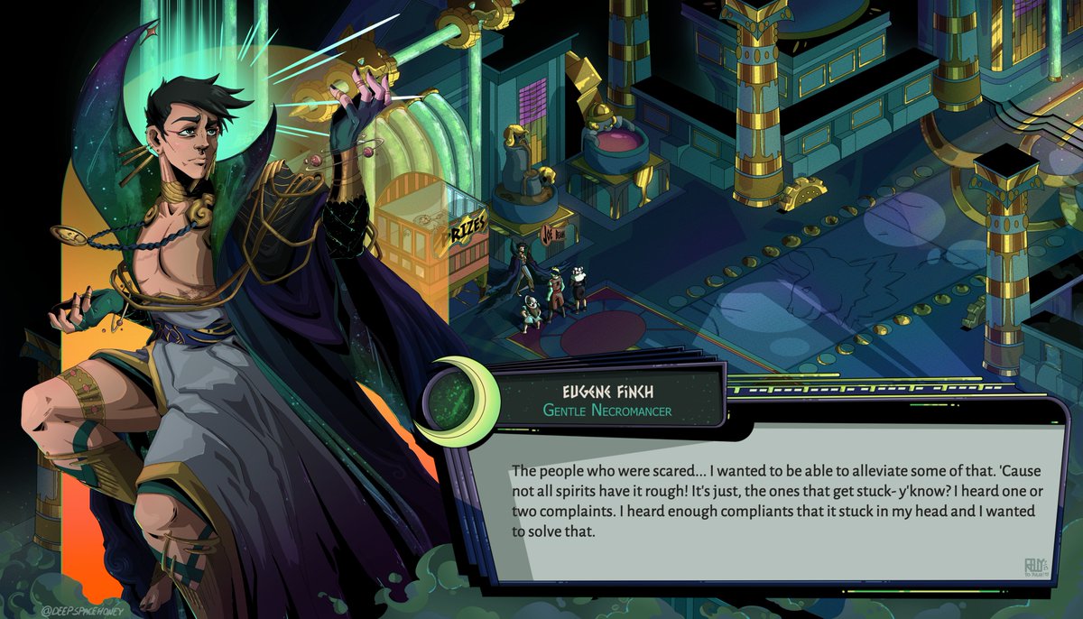 Finished the Hades style Drawtectives fake screenshot for <a href="/DrawfeeShow/">Drawfee Show</a> (Well technically for Julia but y'know). Eugene just won my heart over, ok?