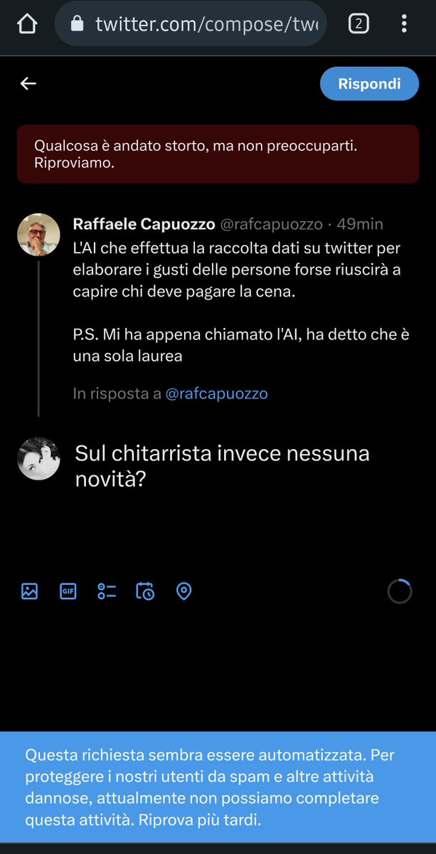 Vedi che ho fatto been?
Non posso più pubblicare né rispondere, non ho ricevuto nessun avviso di limite superato o limitazione. Però va così (aprite tutta l'immagine). 
<a href="/rafcapuozzo/">Raffaele Capuozzo</a> la mia domanda è sempre valida 😂