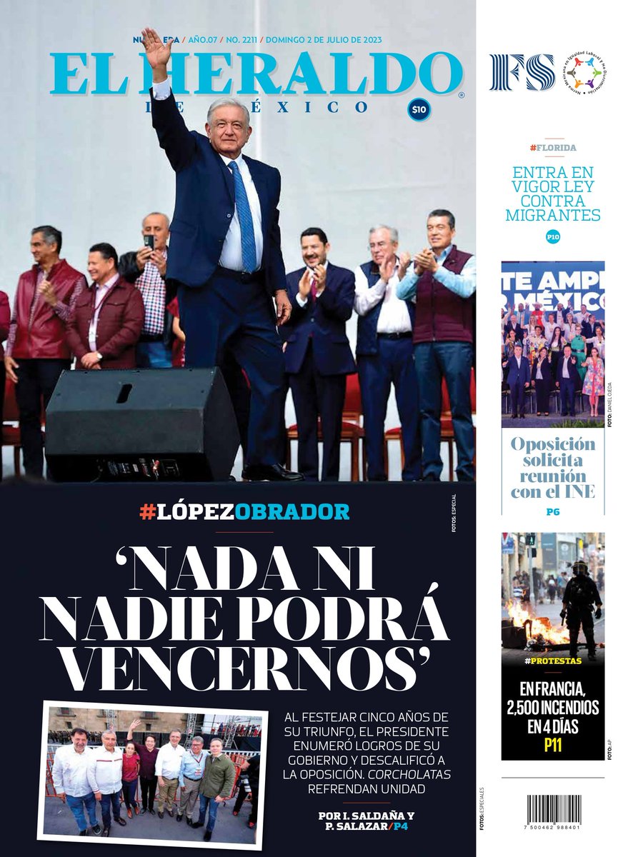 hiloinformativo's tweet photo. #Portadas #Julio2🇲🇽
🧵El Universal:Estado de México, foco del robo a transportistas
🧶Reforma:Se duplica población sin seguridad social
🧵El Heraldo:'Nada ni  nadie podrá detenernos'
🧶La Jornada:Funciona la alianza con el pueblo: AMLO
#FelizDomingo https://t.co/BCy1MitGHa