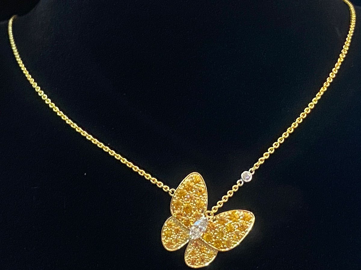jishajewels's tweet photo. "Mesmerizing Beauty: Butterfly Necklace Adorned with Sapphires and Diamonds" https://t.co/n3CinxiFhH