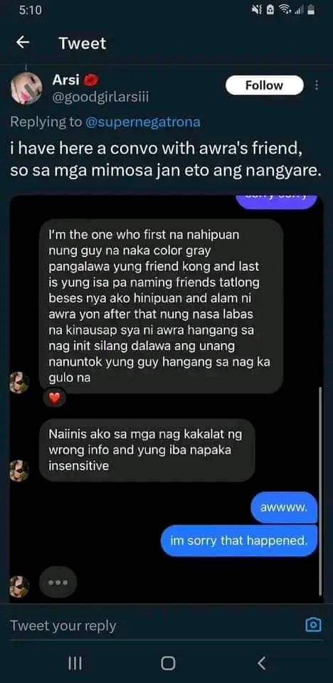 Itey27's tweet photo. @mykonos3333 @SuperBoys9teen Sabi pa sa IG, pagkalabas daw dun kinausap ni awra yung guy and dun nagkainitan. Eh kitang kita na nasa loob pa lang umiiwas na yung guy at si awra lang naging aggressive https://t.co/w1i6uhfOz8