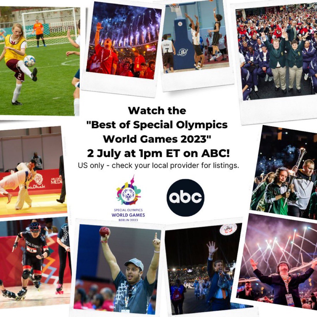 SpecialOlympics's tweet image. Today’s the day! Tune-in at 1pm ET on @ABCNetwork to catch the BEST of the @SOWG_Berlin2023!💥 #UnbeatableTogether #Berlin2023