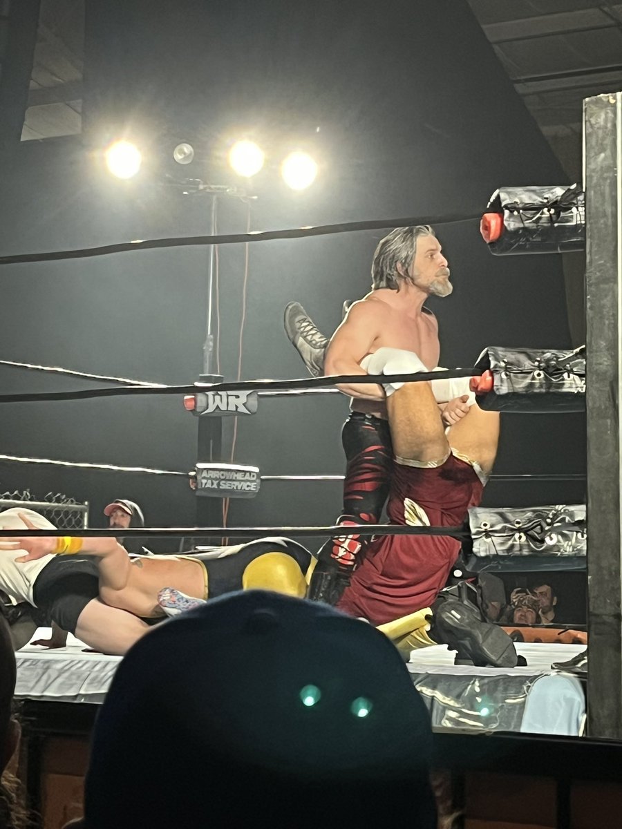 ShayHyde's tweet photo. Thank god for @PWMonsterHunter putting together a dream team to rid the ring of this trash! Plus we got a YMCA dance party and an appearance from Tent!  #CageOfHorrors https://t.co/kZGD6Aow9y