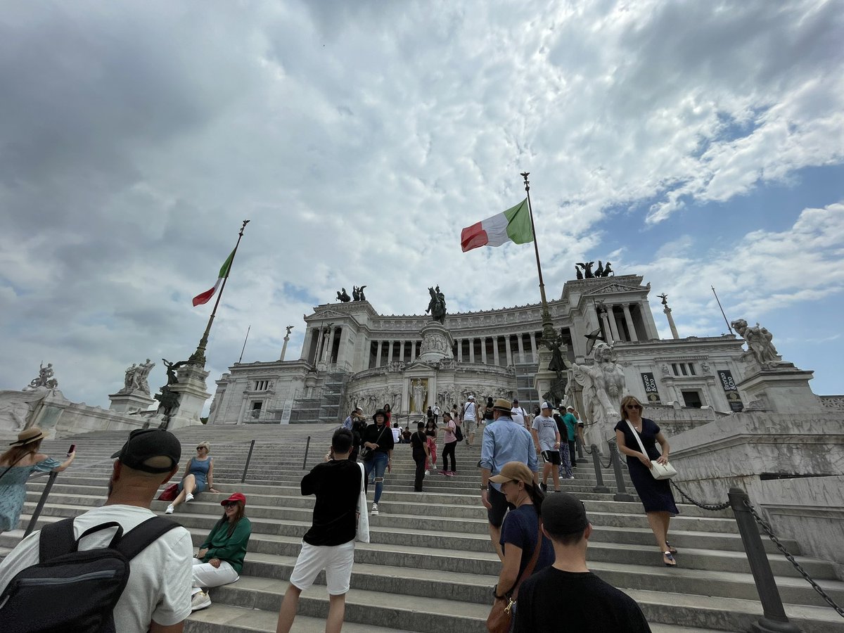 italymondo's tweet photo. Day 2: Today we trekked to the Jewish Ghetto to see the ruins and try a Jewish pizza. We then wandered to the @IstitutoViVe. This now houses a museum, Tomb of the Unknown Soldier, and a pretty phenomenal view of Rome. The amount of marble and stone is breathtaking! https://t.co/gsPTreWOva