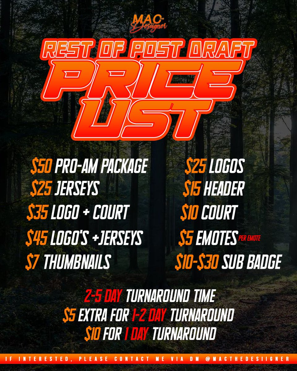 macthedesiigner's tweet image. Had to take a break from this page due to big opportunities, but I'm back. 

These are my prices for the rest of PD, feel free to take advantage while you can. 

@RiskTakersGC @TheTop5N @iNetworkSports @iNetworkFX @AdoreForeva @FTGOrgPage @KillTalent2K