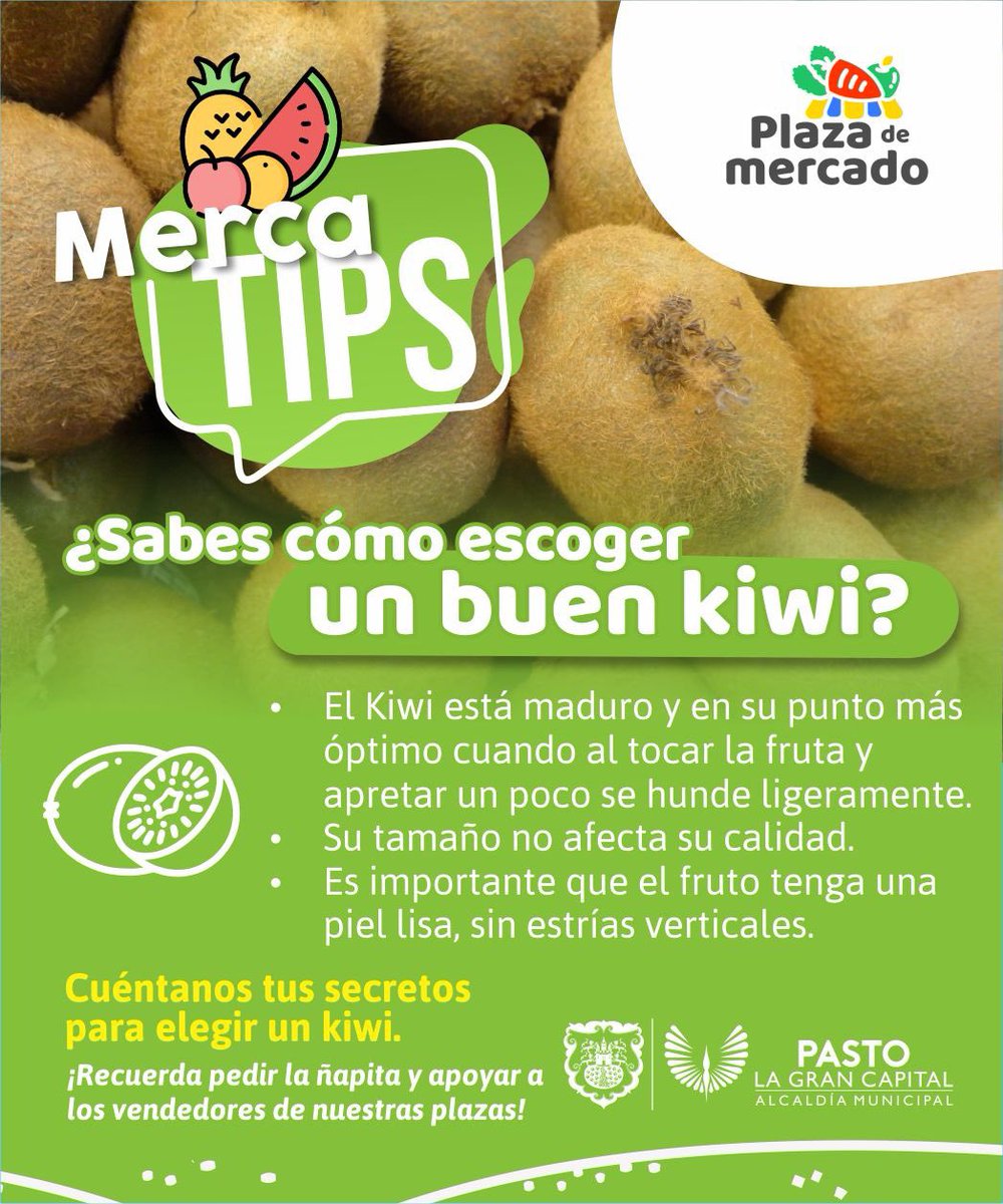alcaldiapasto's tweet photo. 🍠 ¡Aprende con nuestros mercatips!
Conoce los secretos de las frutas y verduras para que puedas mercar productos de calidad.
Recuerda pedir la ñapita y apoyar a los vendedores de nuestras plazas.
#Mercatips
#PlazasDeMercado https://t.co/H4l3G8e1U1