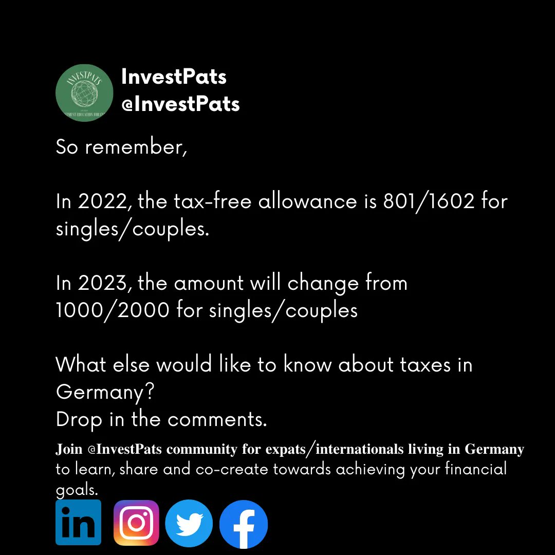 InvestPats's tweet photo. This one tax benefit is crucial when investing in Germany.
You want to know it? Check it here.

Did you find this post valuable? Follow @Investpats on Twitter/Instagram, and join our group @InvestPats on LinkedIn/Facebook. 

#Investpats #Investment #Personalfinance #Germany https://t.co/W7BDwLUBeS
