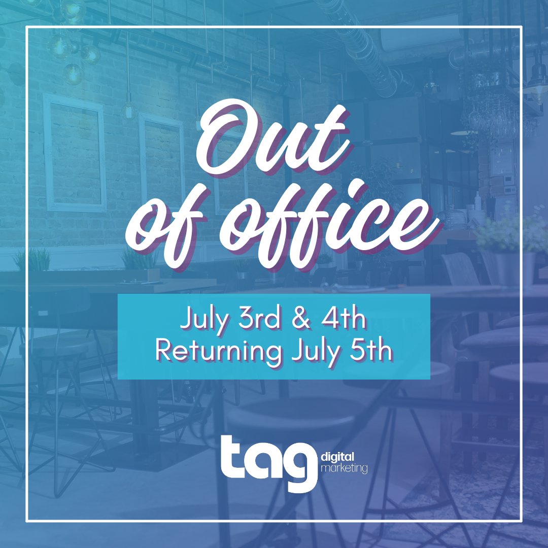 TAGDigitalSEM's tweet photo. ⚡📅 Mark your calendars! TAG is taking a short break on July 3rd &amp; 4th to join in the Independence Day celebrations. But don't worry, we'll be back and ready to take your digital marketing to new heights on July 5th! 🎆 https://t.co/lgEi0iyRYd