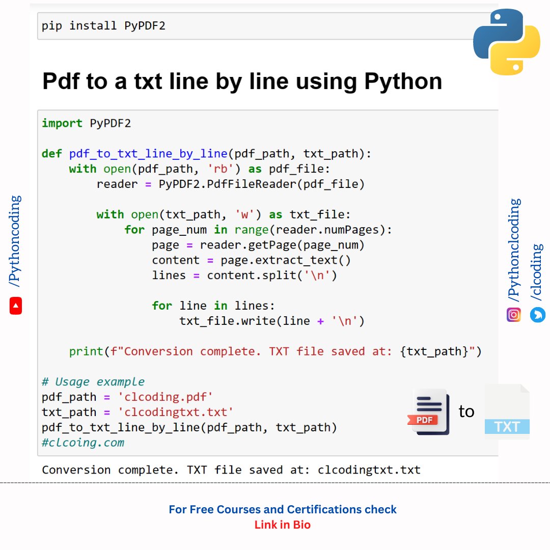 Python coding on twitter pdf to a txt line by line using python https