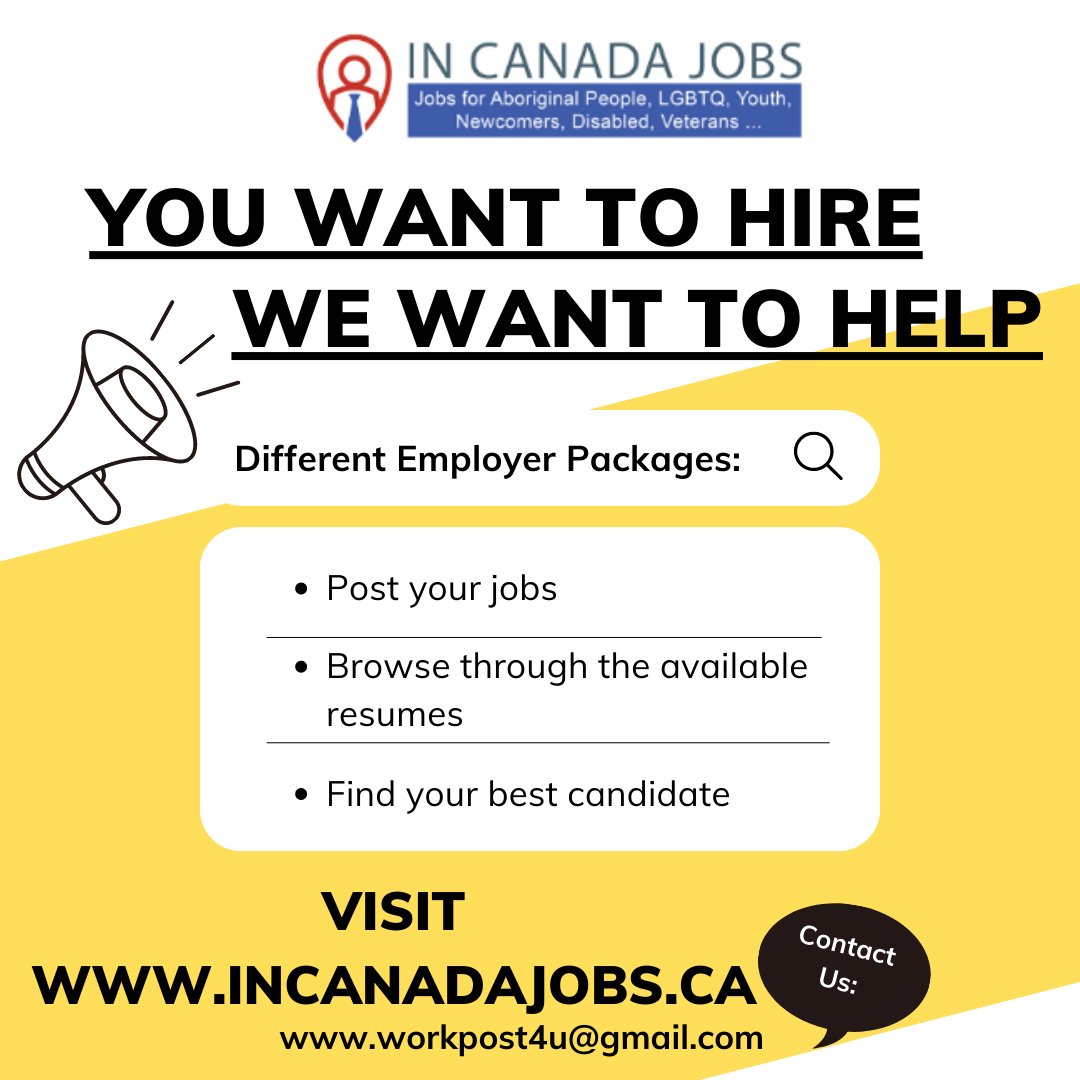 InCanadaJobs's tweet photo. Hi there, are you looking for job or want to post a job?
Visit https://t.co/2zusl3RtRx.

Enquiries: workpost4u@gmail.com

#jobs #jobsearch #jobhiring #jobposting #jobsearching #jobsearchingtips #jobsincanada #jobsfirst #jobsforall https://t.co/wAuDkX5QFX