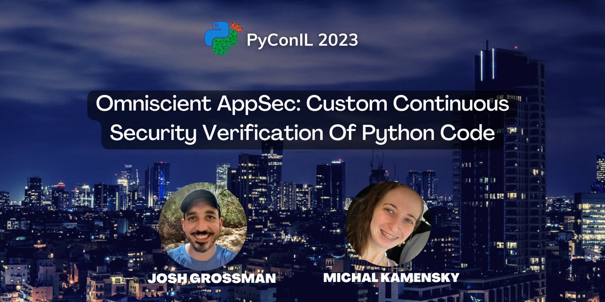 Really excited that <a href="/Kam3nskyM/">michal kamensky</a> and I will be <a href="/pyconil/">PyCon Israel</a> this week to deliver our really cool talk about solving your unique code security problems with simple but custom code scanning rules (using <a href="/semgrep/">Semgrep</a> for the examples). 

Looking forward to seeing you there!