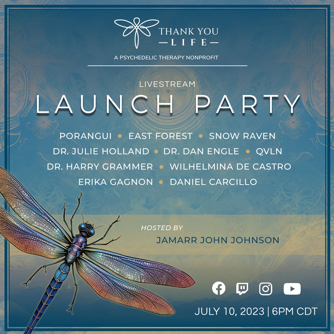 Join Thank You Life: A Psychedelic Access Fund on July 10th at 6pm CDT for a powerful night of conversation, music, and storytelling all centered around this issue of accessibility in psychedelic therapy.

@thankyoulife_fund

lp.constantcontactpages.com/su/1LoweMi