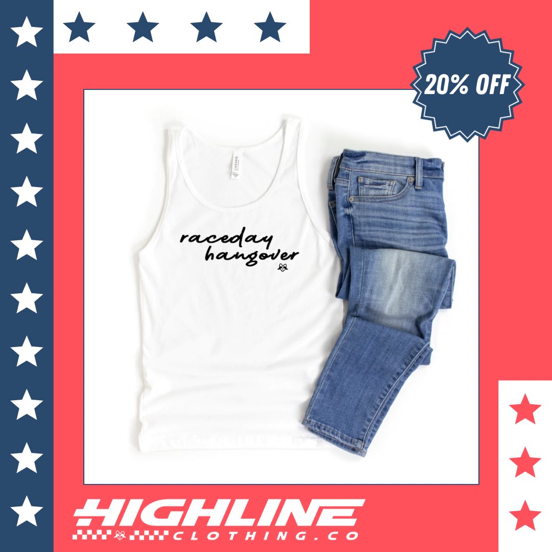 ShopHighline's tweet photo. Cure your race day hangover by shopping our 20% off sale! Just use code FIREWORK20 or one of our track reps code at check out to save! ❤️🤍💙🏁

#4thofjuly #sale #raceday #hangover #racing #dirttrackracing https://t.co/FMttOub23S