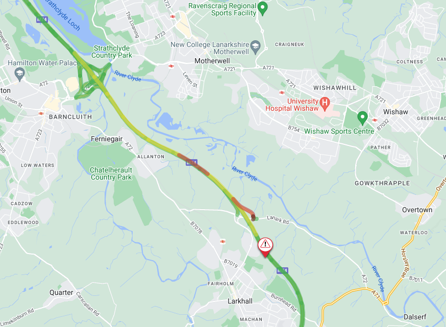 trafficscotland's tweet photo. UPDATE β β 16:15
#M74 Allanton
Current delays of 10 minutes Southbound due to a collision
The Southbound off-slip at Junction 7 remains βCLOSEDβ
Use our #RouteChecker π£οΈ to plan an Alt Route: https://t.co/iuCdf8QzDP
@SWTrunkRoads https://t.co/UHm6Vyh1ml