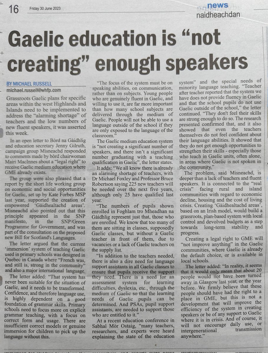 MisneachdAlba's tweet photo. Aithris air an litir againn air #FtMG anns an @WHFP1 an t-seachdain-sa #Gàidhlig #Gaelic #GME #Teagasg https://t.co/UznoCDiP5T
