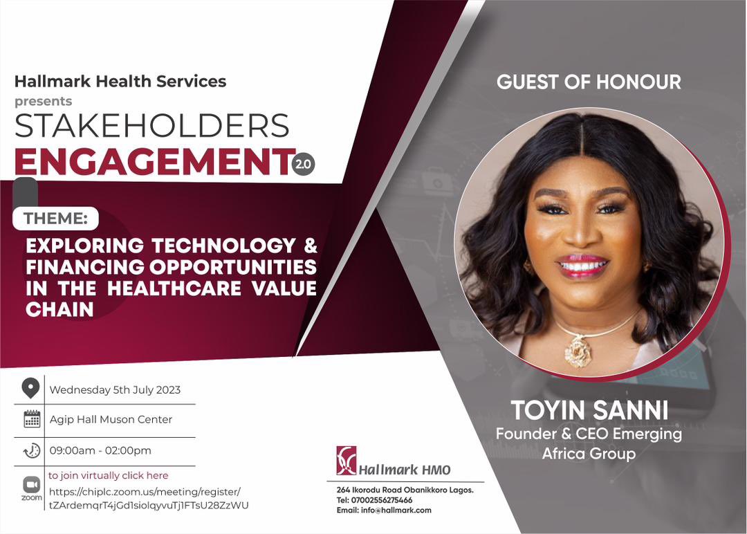 beingnej's tweet image. Guys don’t miss the #HHSLStakeholdersEngagement2. The Founder &amp;amp; CEO, Emerging Africa Group, Toyin Sanni will also be one of the esteemed guests of honour at  Stakeholders Engagement.

Join us on Wednesday, July 5th,2023 as we gather to celebrate and learn. Be there!
#HallmarkHmo