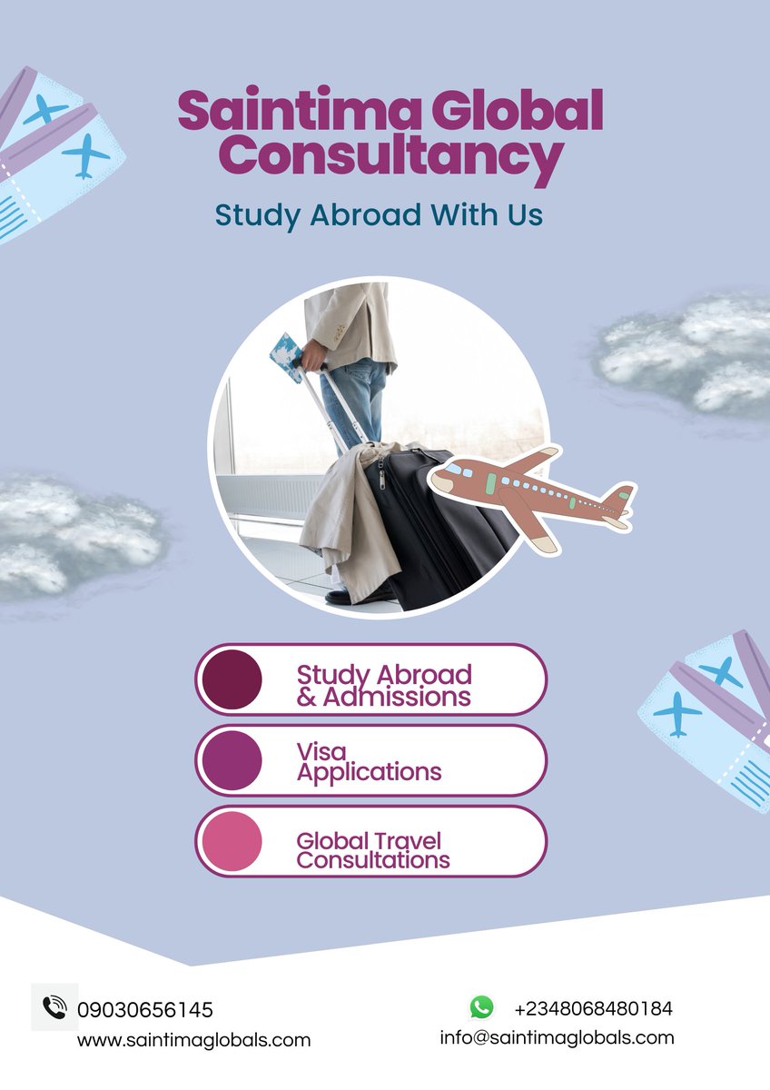 SaintimaGlobal's tweet photo. Are you confused on the choice of school, course to study and country to travel to?
SaintimaGlobal can provide a solution to your problems.
We offer a seamless travel Abroad experience.
Our Results Speaks..
Website: https://t.co/lUuaaAhD37
Call: 09030656145
#studyabroad #2024 https://t.co/SwC8qbDBvB