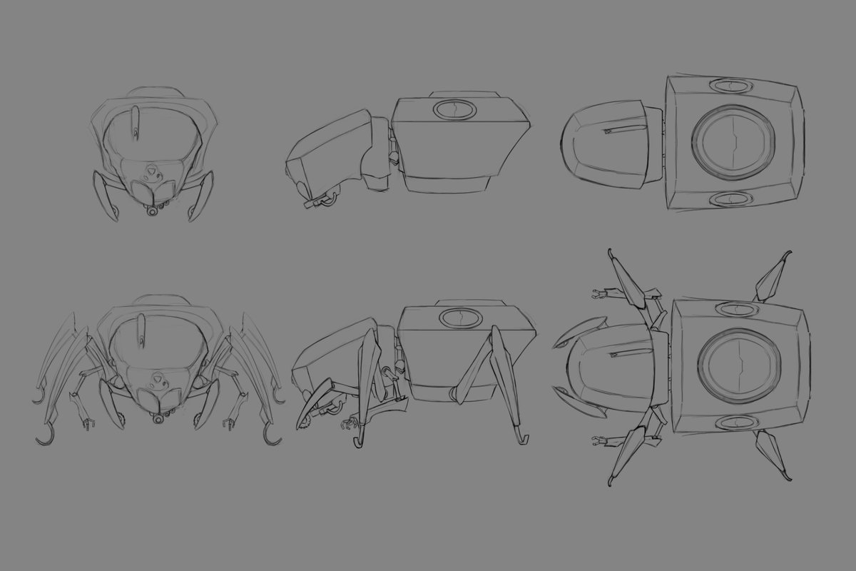 loadingbar_game's tweet photo. Our first enemy is the Scavenger! It has a simple melee attack, but makes up for it by always attacking in groups trying to overwhelm the player!

To show our process we also included the top/side/front views used for 3d modeling
#conceptart #indiegame #IndieGameDev #gamedev https://t.co/9q5nHyjEBm