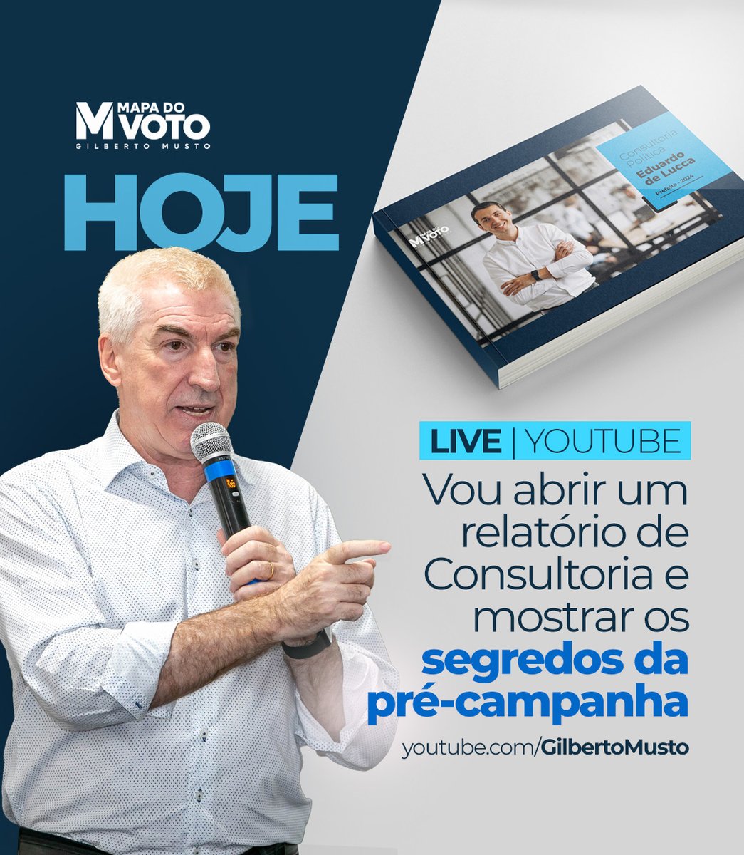 gilbertomusto's tweet photo. HOJE você terá uma noite reveladora sobre métodos e detalhes de uma "Consultoria Política". Vou mostrar as chances chances de vitória ou derrota pelas análises de risco que resultam nos métodos de trabalho dos consultores políticos. 20h no YouTube!

👉 https://t.co/FWqpHnB6VY https://t.co/p7hODmqEjG