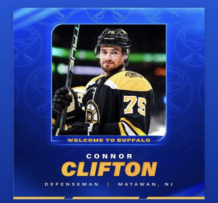 Congratulations to Connor Clifton <a href="/connorcliff28/">Connor Clifton</a> on signing 3 year deal with the <a href="/BuffaloSabres/">Buffalo Sabres</a>.