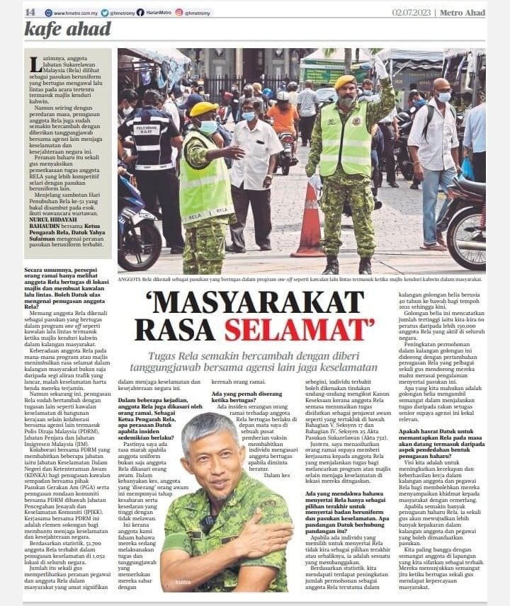 ‘MASYARAKAT RASA SELAMAT’

Tugas RELA semakin bertambah dengan diberi tanggungjawab bersama agensi lain jaga keselamatan.

hmetro.com.my/utama/2023/07/…

Sumber : Harian Metro

#SetiaBerbakti
#RELAMalaysia
#KeselamatanTanggungjawabBersama
#KDNMadani