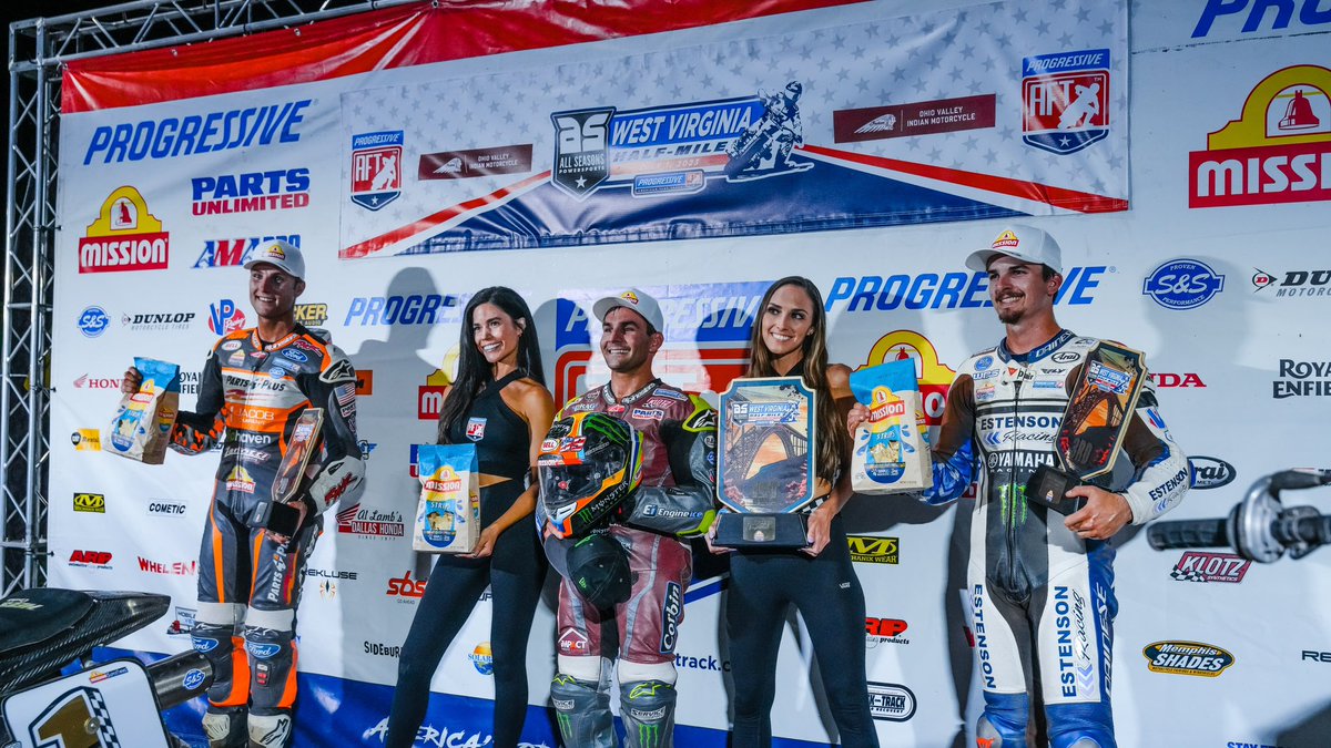 🏆 <a href="/MissionFoodsUS/">Mission Foods 🌮</a> SUPERTWINS PRESENTED BY <a href="/SSCycle/">S&S Cycle</a> PODIUM! 

🥇 Jared Mees 
🥈 Briar Bauman 
🥉Dallas Daniels 

#ProgressiveAFT #WestVirginiaHM