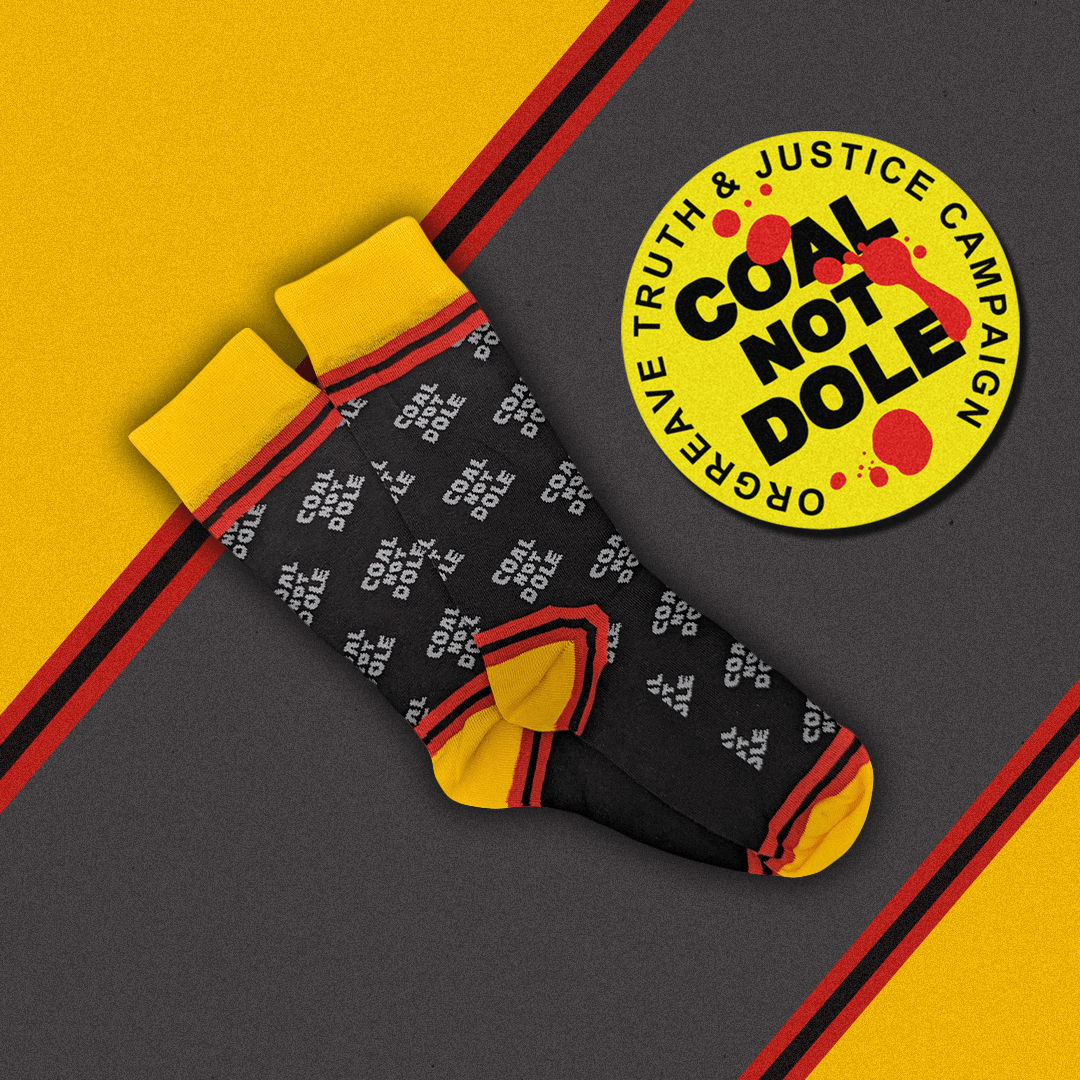 COAL NOT DOLE SOCKS! AVAILABLE NOW! sockcouncil.com/product/coal-n… 🧦 TWO sizes (S & L) We've teamed up with @orgreavejustice as they continue their campaign for justice! otjc.org.uk The profit is theirs ✊🏼