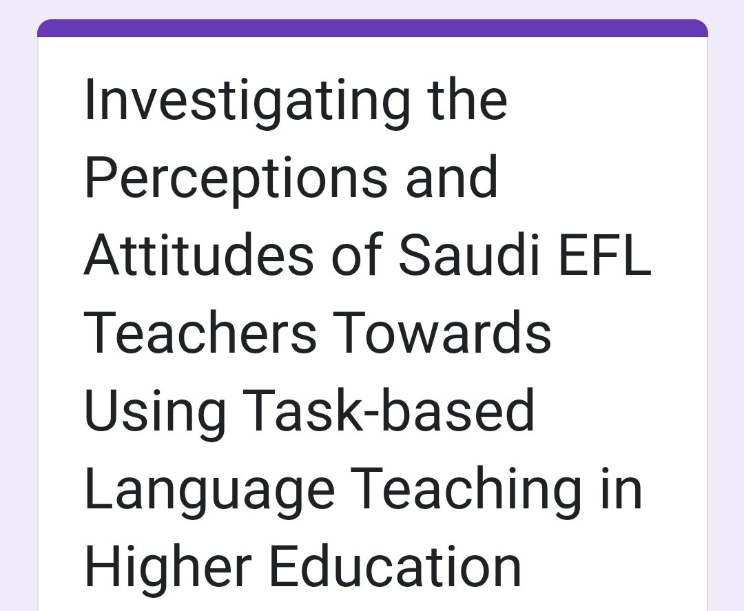 docs.google.com/forms/d/e/1FAI…

هذا استبيان لمعلمي ومعلمات اللغة الانجليزية في الجامعات/ الكليات وقطاع التعليم العالي بشكل عام، اذا تقدرون تشاركون فيه اكون ممتنة لكم.