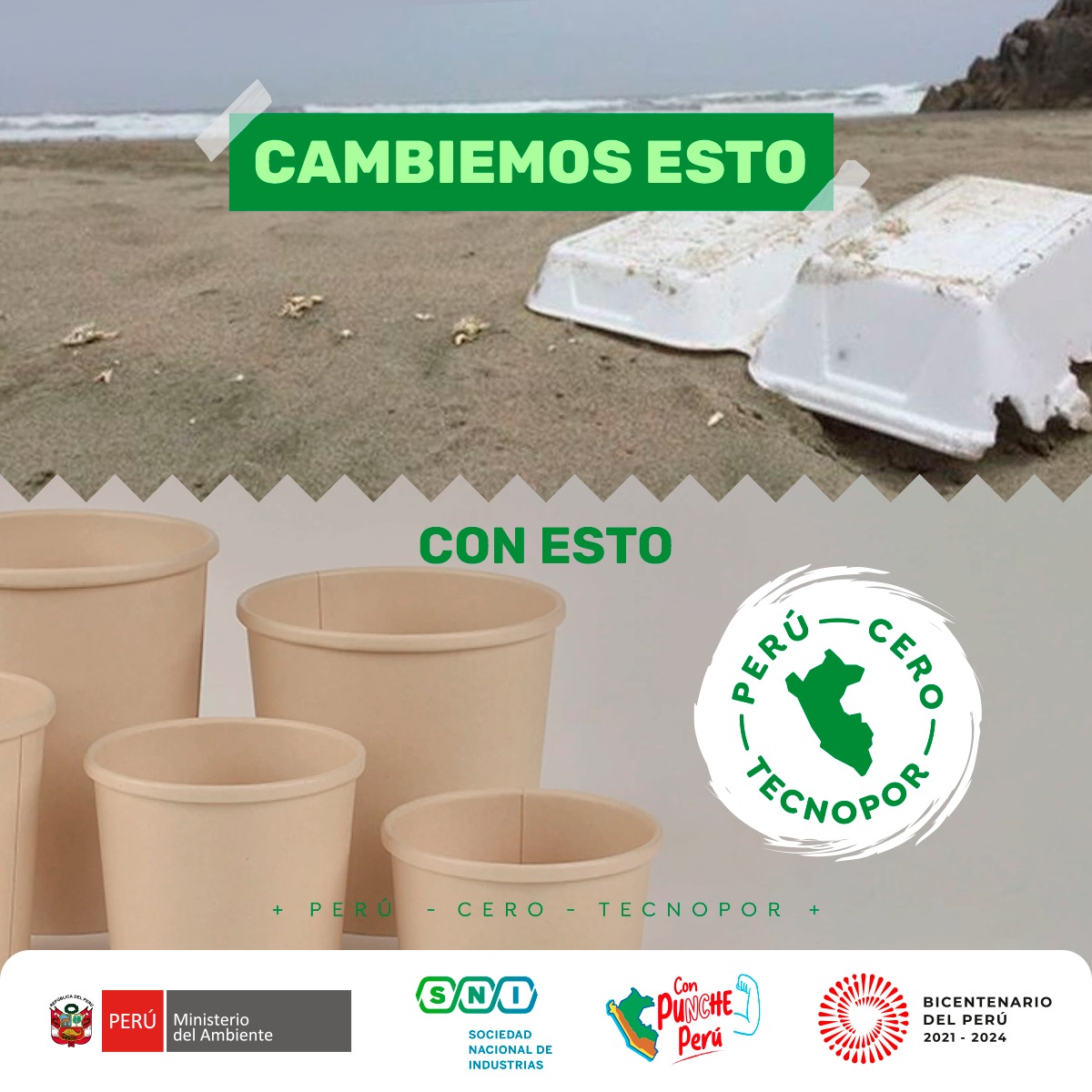 📢 ¡Cambiemos! El #tecnopor es dañino para la #MadreTierra y la salud de la población.
✅ Con #PerúCeroTecnopor te convocamos a emplear materiales reutilizables para llevar comida o bebidas 🥛 🍽️.
¡Denuncia en perucerotecnopor.pe!