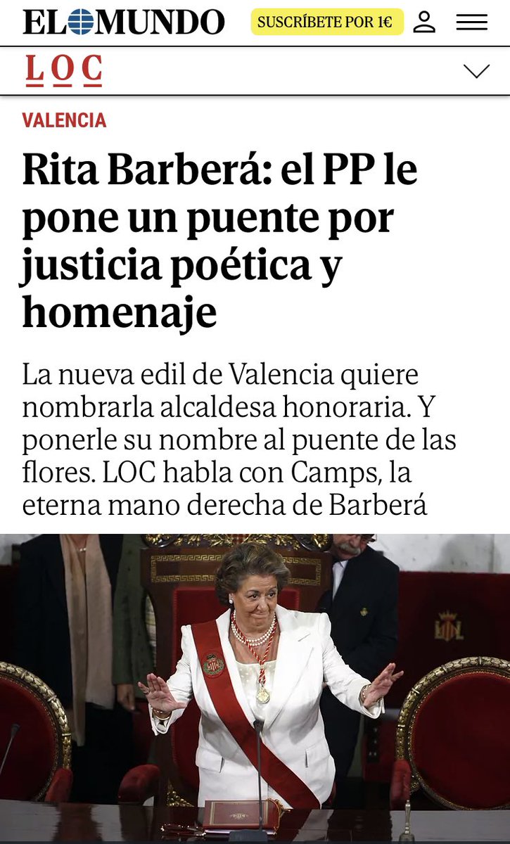 acompanado_el's tweet photo. La gestión de Rita Barberá es un ejemplo de despilfarro,arrogancia, chanchullos,mala gestión pública y sobretodo corrupción. La ciudad se convirtió en un erial cultural.

Ahora la actual alcaldesa la va a nombrar alcaldesa honoraria de la ciudad y le va a dedicar un puente. https://t.co/PFtZZIWwX1