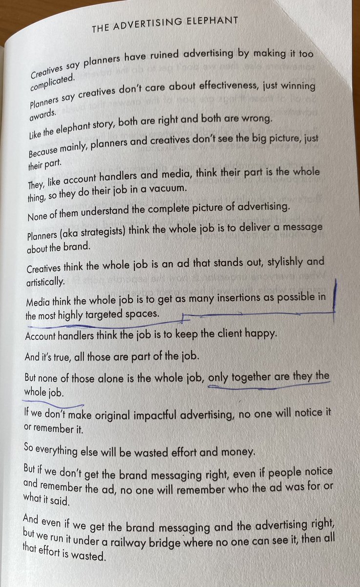 ufomedia's tweet photo. Read this one page and you will want to read the whole book. Correct, „The Advertising Elefant“ is from #CrossoverCreativity by the one and only @davetrott… https://t.co/iA51iT5ECU