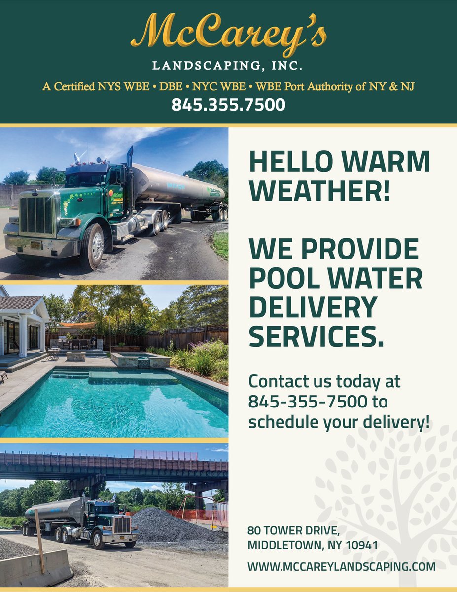 Summer is here! Cool off with McCarey Landscaping’s pool water tank services from curing bridge decks to filling your pool. Give us a call at 845-355-7500 today. #poolwaterdelivery #watertankservices #middletownny