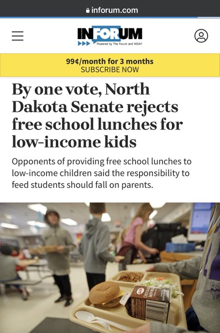 highbrow_nobrow's tweet image. North Dakota Republicans:   

1. Voted against providing free school lunch for children.    

2. And then voted for boosting their own meal reimbursements.