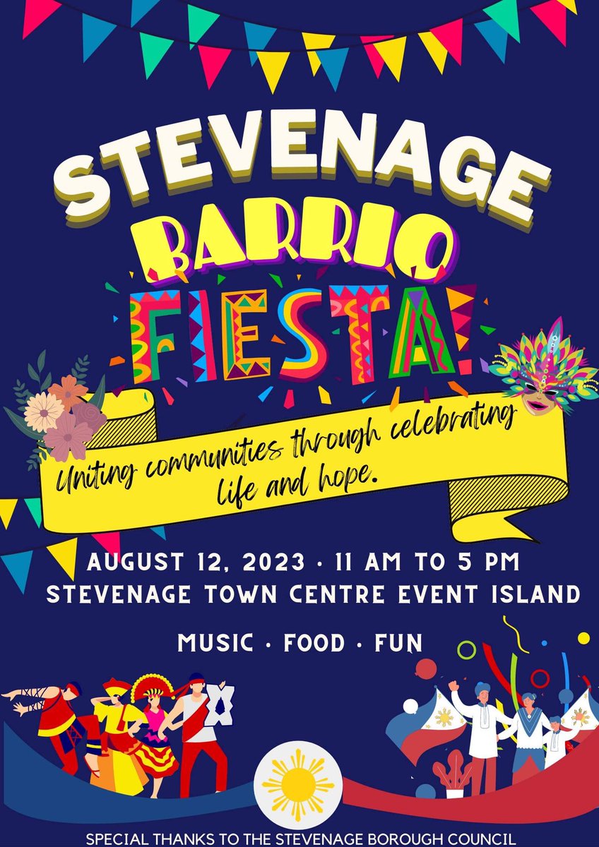 🥳➡️🔜➡️ Less than 6 weeks to go, Barrio Fiesta in Stevenage! Hope to see you all. 12 August 2023, 11:00-17:00 Stevenage Town Centre Event Island ⬅️⬅️🎊🥳 @lizadelfin20 @petmyla @StevenageBC