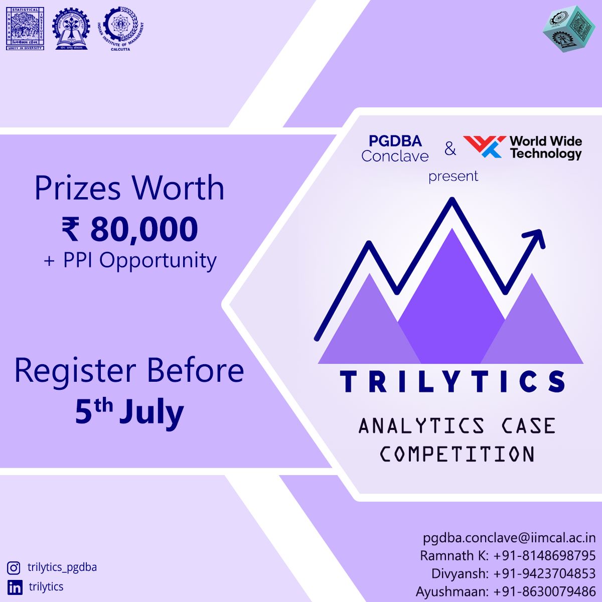 VGSOM_IIT_Kgp's tweet image. The Trilytics Analytics Case Competition is now live on Unstop, and we invite all students to participate!

Registration is absolutely free, and you can sign up using the following link: unstop.com/competitions/t…

#PGDBA #IITKharagpur #IIMCalcutta #ISIKolkata #MBA #VGSOM #HomeVGSOM