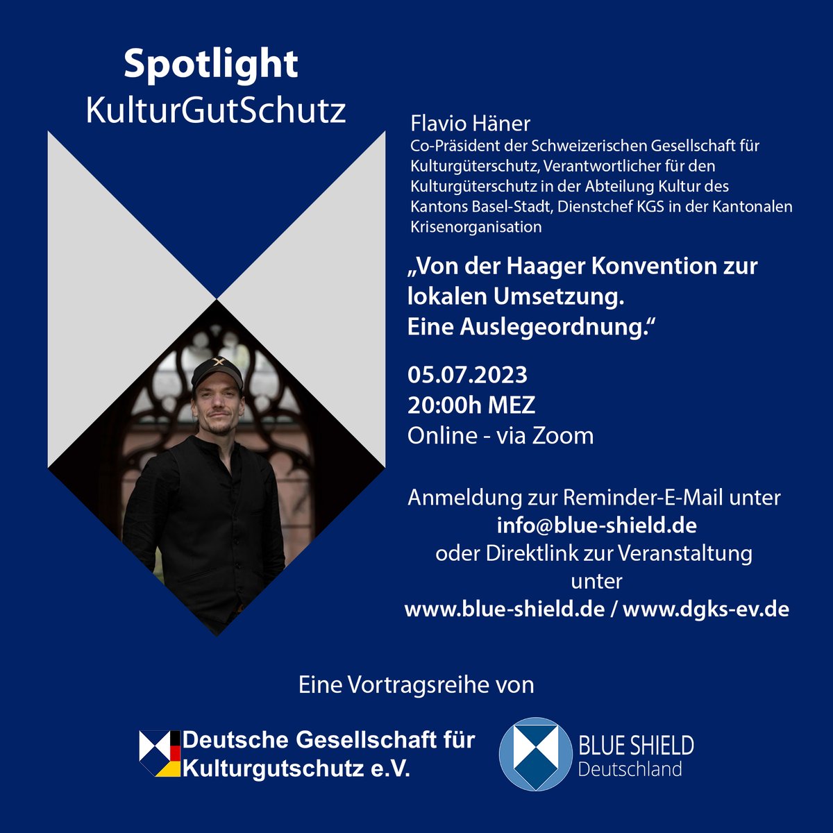 +++ Vortragsreihe: Spotlight KulturGutSchutz +++ 
Die Schweiz ist Vorreiter bei der Notfallvorsorge für Kulturgüter. Warum das so ist, berichtet am Mittwoch Flavio Häner, Co-Präsident der Schweizerischen Gesellschaft für Kulturgüterschutz. 
Alle Infos: blue-shield.de/spotlight-kult…