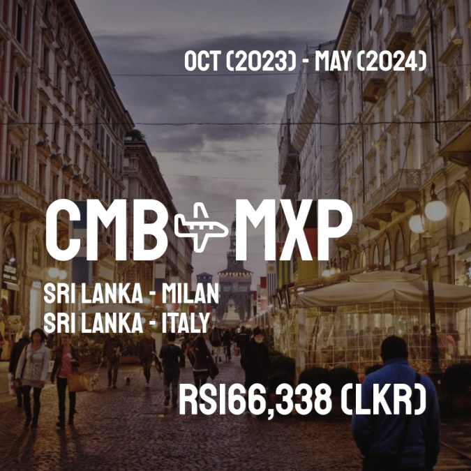 CMBFlyCheap's tweet image. ✈️ Sri Lanka (CMB) to Milan (MXP) for only Rs166,338 (LKR) roundtrip 💸
65 live dates on Adventure Machine. - get the app on iOS or Android #srilanka #travelsrilanka #colombostyle #srilankatoday #srilankadaily #gallefort #visitsrilanka