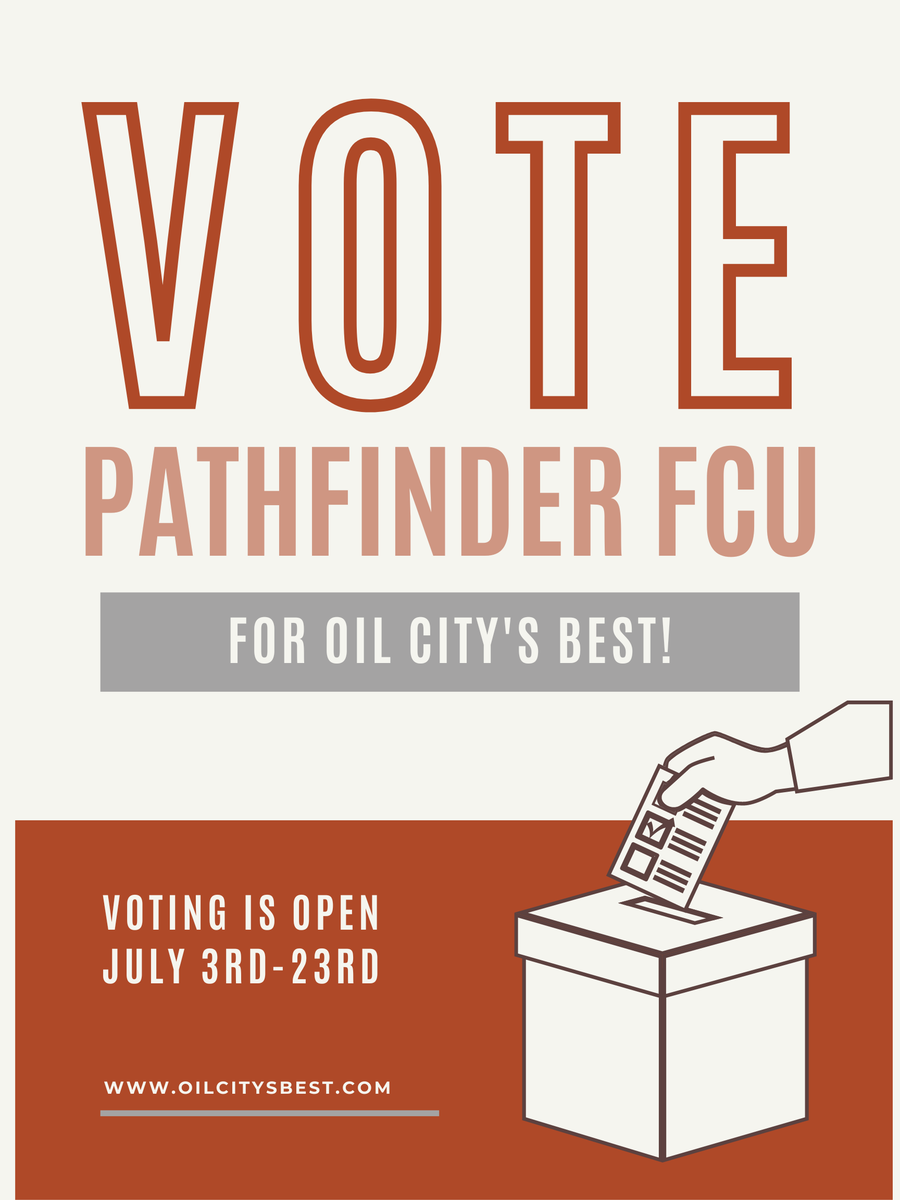 PathfinderFCU's tweet photo. Don't forget to support your local businesses! 

 #SupportLocal #SupportSmallBusiness #oilcitybest #vote #bestcreditunion https://t.co/U2hWkc3Cls