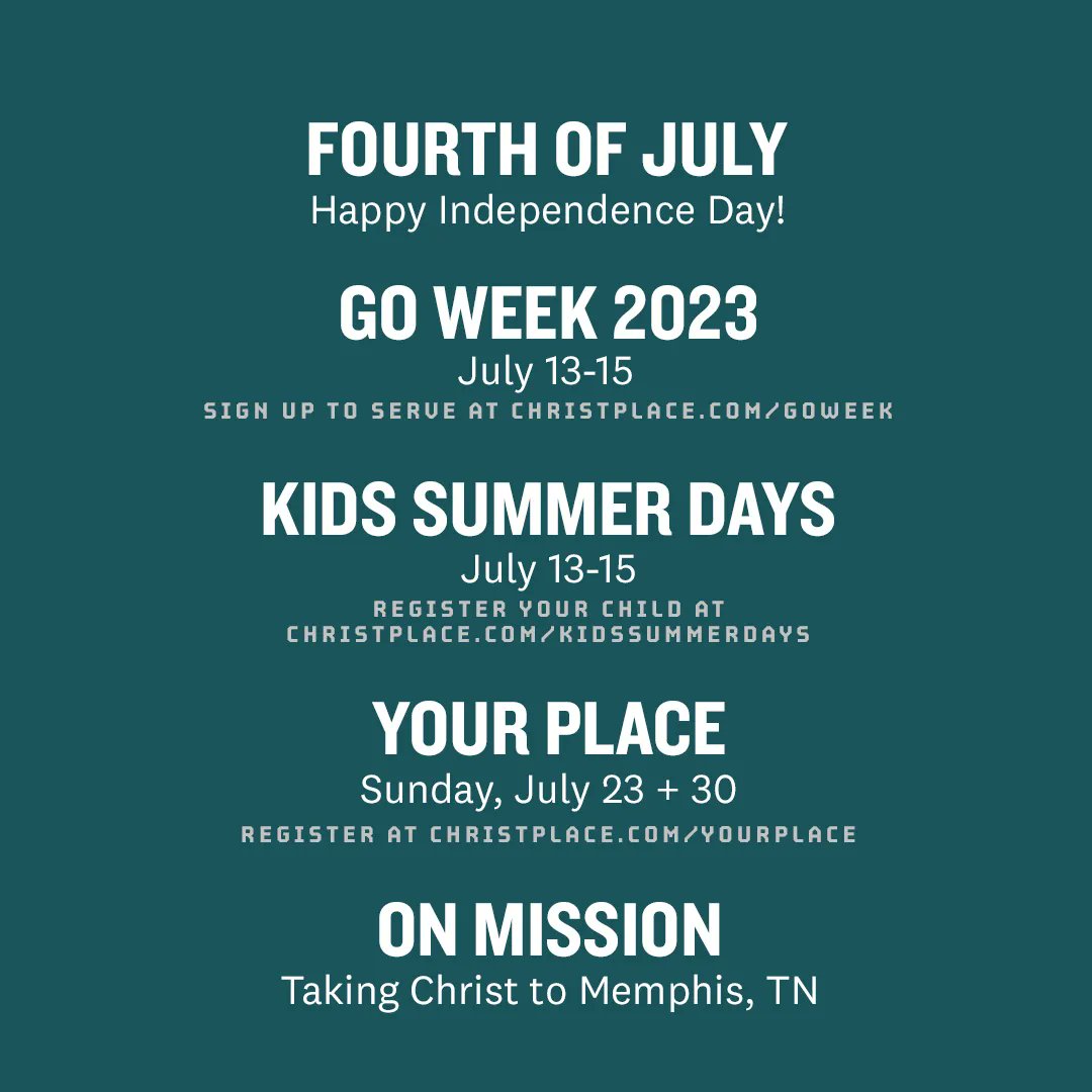 Christ_Place's tweet photo. COMING UP IN JULY: So many chances to GO in ministry this month! 

https://t.co/9WYlBFxK5G
https://t.co/zd80d8ejJ1
https://t.co/K4xMR5e6IQ https://t.co/reZ60rk8mE