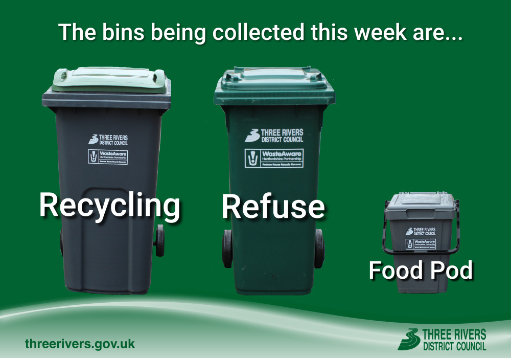 ThreeRiversDC's tweet image. 🕔 Five o'clock bin reminder (week commencing 03 July)

The bins being collected are... 🗑️

Checking your collection day is one of the many services available online 👉 my.threerivers.gov.uk
#ThreeRivers