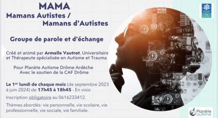 Après une 1ère saison riche et émouvante, le groupe de parole et d’échange MAMA (Mamans Autistes/Mamans d’Autistes) que j’ai créé cette année est reconduit pour 2023-2024. 
Avec le financement de la CAF Drôme et de Planète Autisme Drôme Ardèche. 🙏<a href="/AdirafAdiraf94/">ADIRAF 94💉💉💉💉💉🐈‍⬛</a> <a href="/AutismeInfo/">autisme info</a>