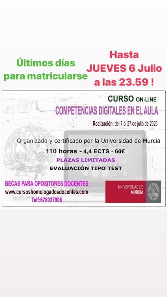 👉CURSO 100% ONLINE CERTIFICADO E IMPARTIDO POR LA UNIVERSIDAD PÚBLICA DE MURCIA   
👉Más información de éste y de otros cursos en   
👉👉Web: eventos.um.es/61881/section/…           
👉👉Teléfono de contacto: 678037906 (también whatsaap)