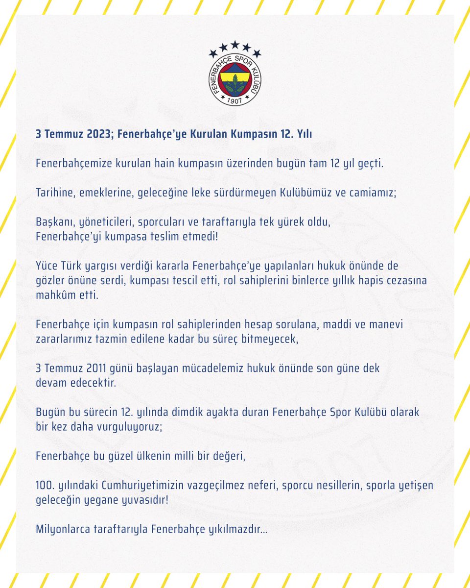3 Temmuz 2023; Fenerbahçe’ye Kurulan Kumpasın 12. Yılı