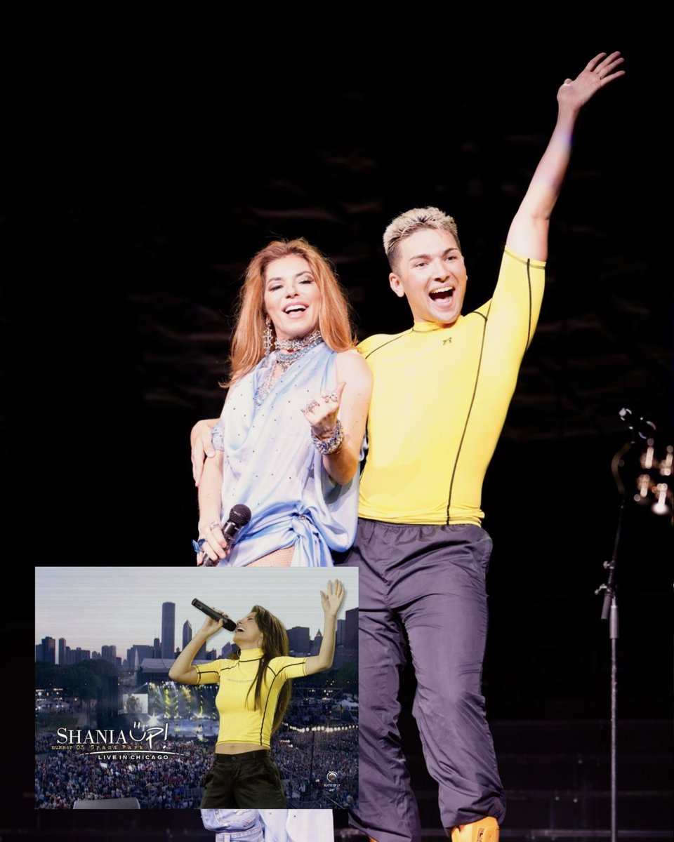 ShaniaTwain's tweet photo. Chicago!! 

Sold out Tinley Park &amp; haven’t done that since the Come On Over Tour in 1998! I have the best fans in the world 🥰 In fact I met a fan on stage who wore the same look I wore for the UP! Tour from Chicago 2003 too. So impressed! Felt good to be back ❤️ #QueenOfMeTour https://t.co/ryCNYu3tWY