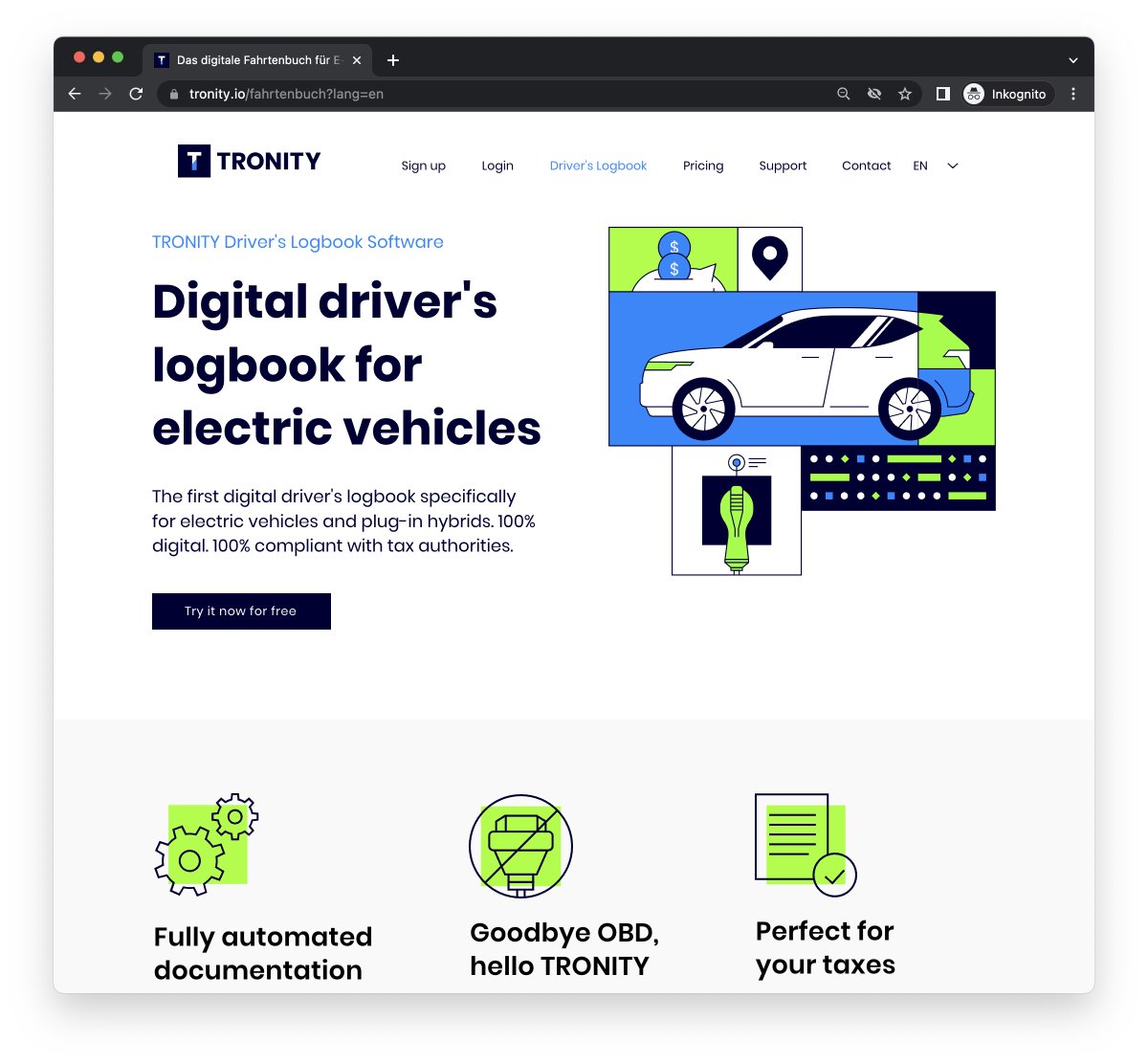 TRONITY_IO's tweet photo. Our Digital Logbook for EVs now has its own website! 🎉 Discover all the details here: https://t.co/uXKigrtVJn 💻 🚗 Check out our latest newsletter: https://t.co/GthEnCL1So 📰💡 We appreciate your feedback and recommendations! #TRONITY #EV #DigitalLogbook 🔌🌍 https://t.co/jQ4HNvoRow