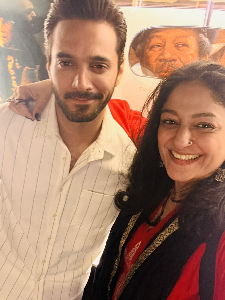 NJLahori's tweet photo. Obviously I cried at the end. 

Because when he came on the screen, like a breath of fresh air transforming the entire hall.
Because his performance was so beautiful that I learned something from it.
Masterful. My little bro @iamwahajali has surpassed him self in #TeriMeriKahaniyaan 
His performance seemed effortless, seamless, but knowing Wahaj, I know how hard he must have worked, thought, the effort & listening he must have done.
Hats off to @nadeembaigg for showcasing Wahaj’s incredible talent.
And a STANDING OVATION to Wahaj Ali for having developed his craft as an actor, so well, that both @HaissamHussain were stunned 😳 we knew he was good but this was beyond good. The delicate nuances, the gentle vulnerability of his character, the sadness in his eyes, the smile in them, the questions, and the mystery, around his characters story.
Wahaj uses his face masterfully but his body language is also so easy and comfortable in front of the camera that you don’t feel for a second that it’s a performance. Good actors tell the truth. Their eyes, face, body, nothing lies. They tell their characters truth. 

Wahaj got me up to leave before the last shot, to avoid the rush, but he suddenly said, “Nado Api, I want you to see the last expression.”
I ran back up the stairs to catch it. 
Someone started whispering in my ear, “Oh he nailed this scene” 
“Shshsh” I said. Wanting to focus.
I watched it. 
She was right. 
So ya. I did get emotional and gave Pakistans phenomenal new Star a huge hug, laughing though my tears.  
And got that shy Wahaj grin in return. 

Shukar Alhamdolillah
MashaAllah 
Do go watch my little brother Wahaj Ali shine in Teri Meri Kahaniyan.