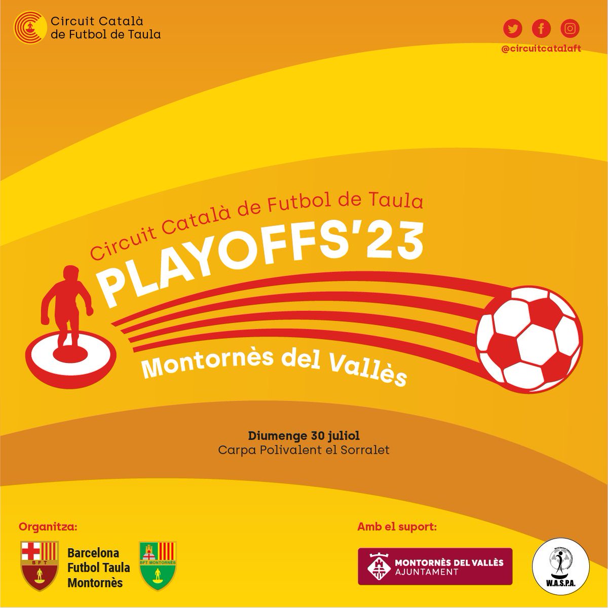 circuitcatalaft's tweet photo. Diumenge 30 de juliol playoff final de la temporada 22-23 del Circuit Català de Futbol de Taula a Montornès del Vallès! 
#futboldetaula #waspa #subbuteo #tablefootball #calciotavolo #futboldemesa #montornesdelvalles #catalunya. https://t.co/llkYnKM3xP